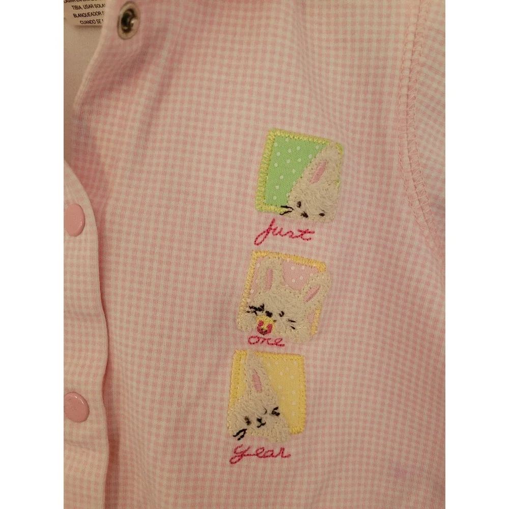 Vintage Carter's Pink Gingham Bunny Romper 3-6M Peter Pan Collar #10